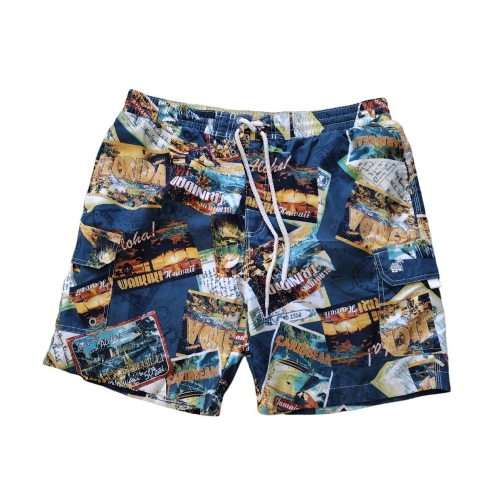 Caribbean Joe‎ Trunk Shorts Men L Multicolor Hawaii Aloha Swim Board Pockets